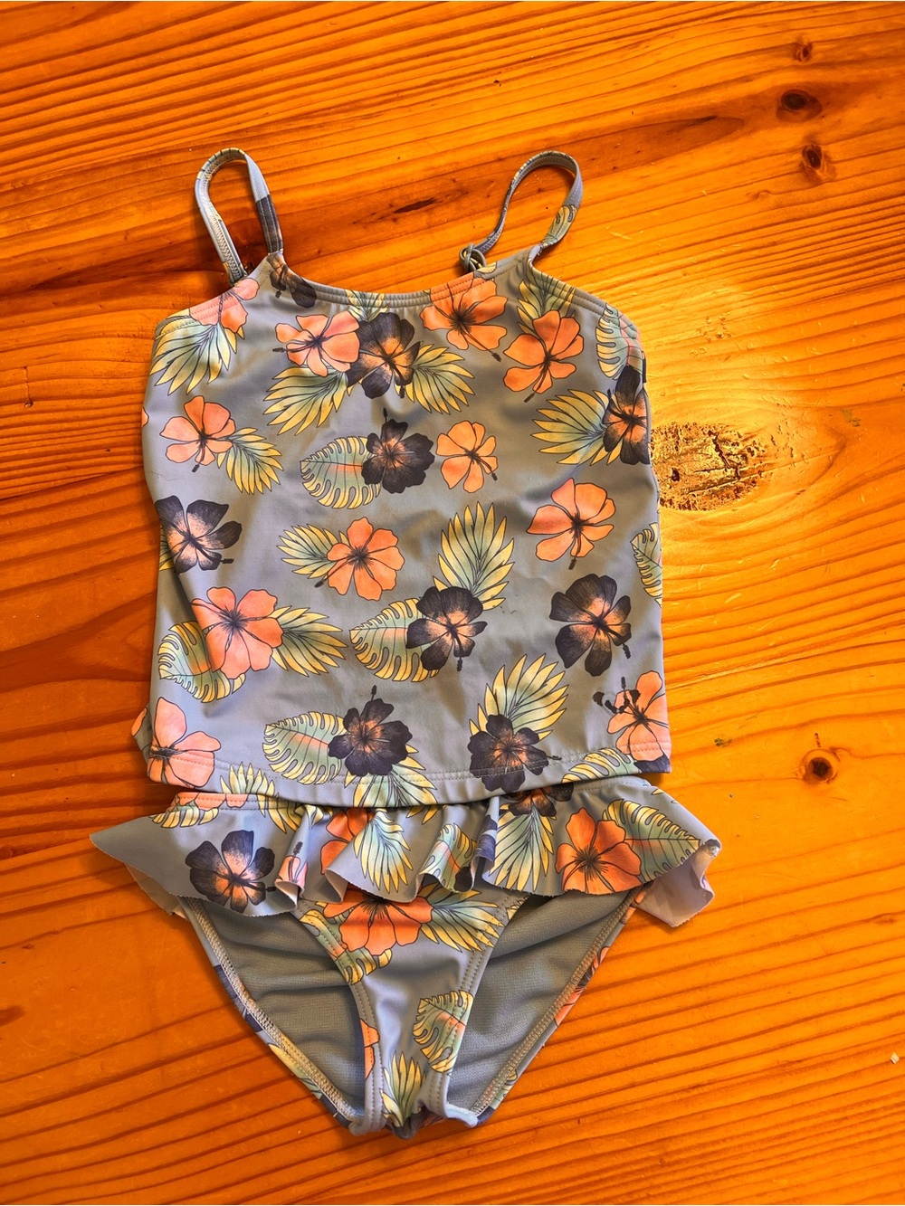 Roxy Kids One-Piece Swimsuit - Light Blue with Pink & Green Floral